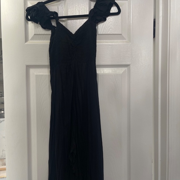 Black maxi with flutter sleeves and smocked bodice - Picture 2 of 8